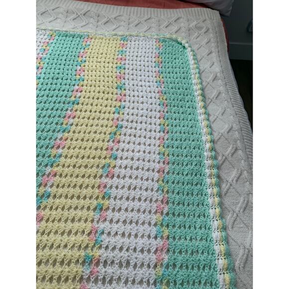 Handmade Pastel Crochet Baby Blanket 42x53, Soft Vintage Style Afghan - Picture 11 of 16